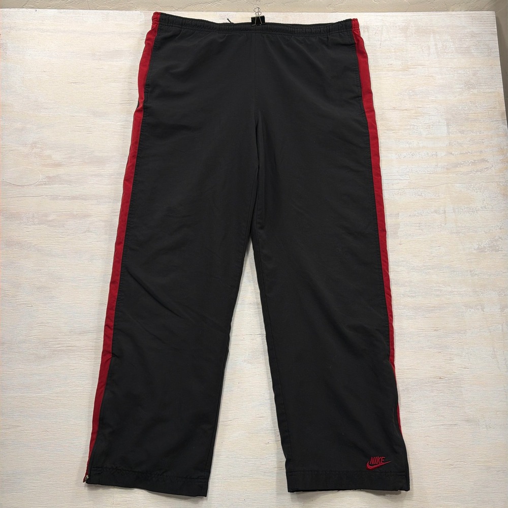 Nike Track Pants L Vintage Lined Side Stripe Ankle Zip Black Red Mens